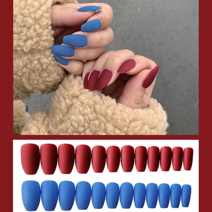 Frosted ballet fake nails Red blue