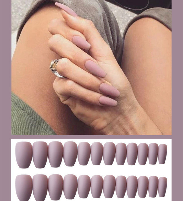 Frosted ballet fake nails Pink grey